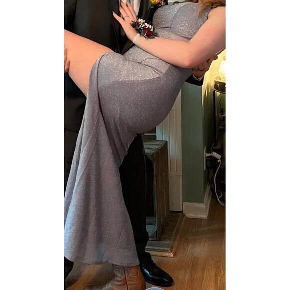 Light Blue Sparkle Prom Dress Formal Sz 10 V-neck Side Slit Maxi 90s Y2K Style - Picture 9 of 14